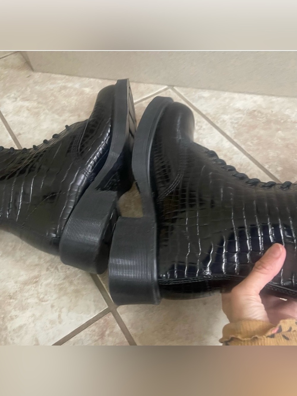 RARE Dr Martens ENGLAND  9730 Croc Emboss Square Toe knee high Boots. Women's 10 - Picture 3 of 16